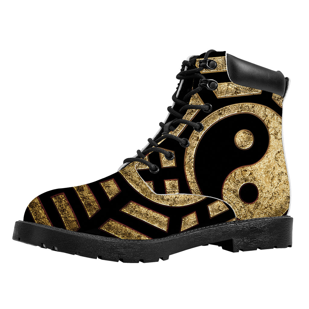 Gold Bagua Yin Yang Print Work Boots