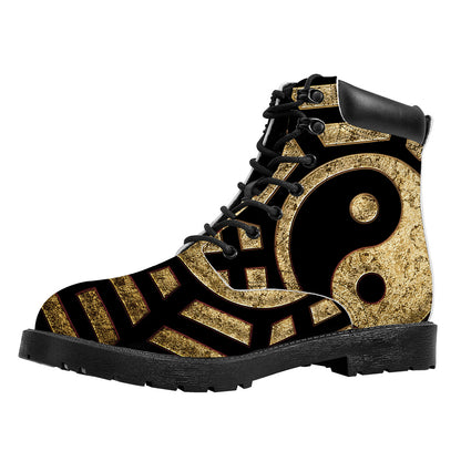 Gold Bagua Yin Yang Print Work Boots