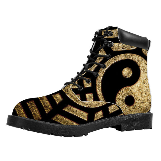 Gold Bagua Yin Yang Print Work Boots