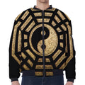 Gold Bagua Yin Yang Print Zip Sleeve Bomber Jacket