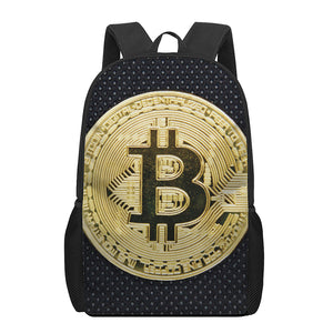 Gold Bitcoin Symbol Print 17 Inch Backpack