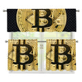 Gold Bitcoin Symbol Print 3 Piece Kitchen Curtains