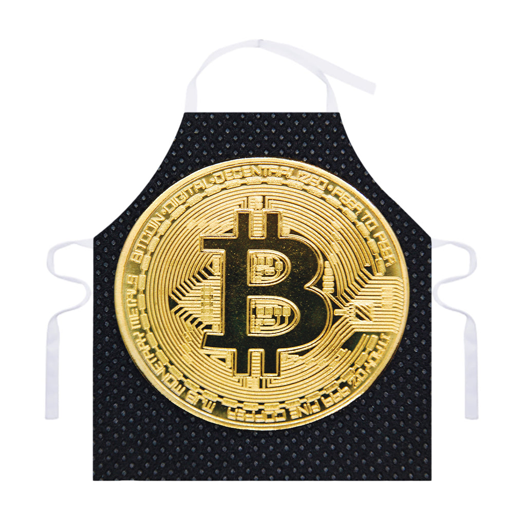 Gold Bitcoin Symbol Print Adjustable Apron