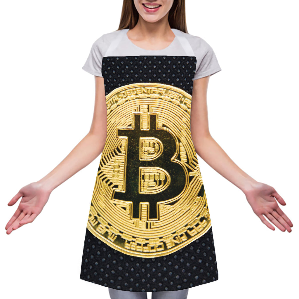 Gold Bitcoin Symbol Print Adjustable Apron