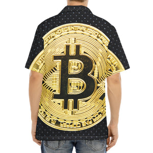 Gold Bitcoin Symbol Print Aloha Shirt