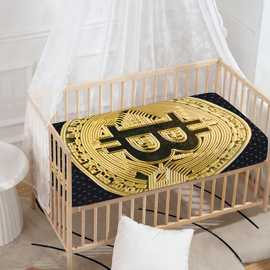 Gold Bitcoin Symbol Print Baby Crib Sheet