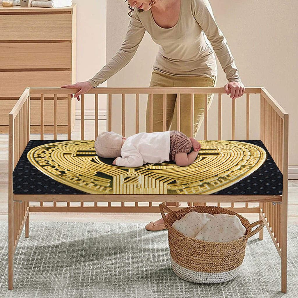 Gold Bitcoin Symbol Print Baby Crib Sheet