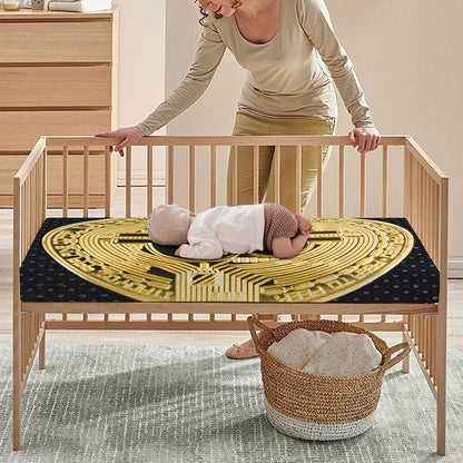 Gold Bitcoin Symbol Print Baby Crib Sheet