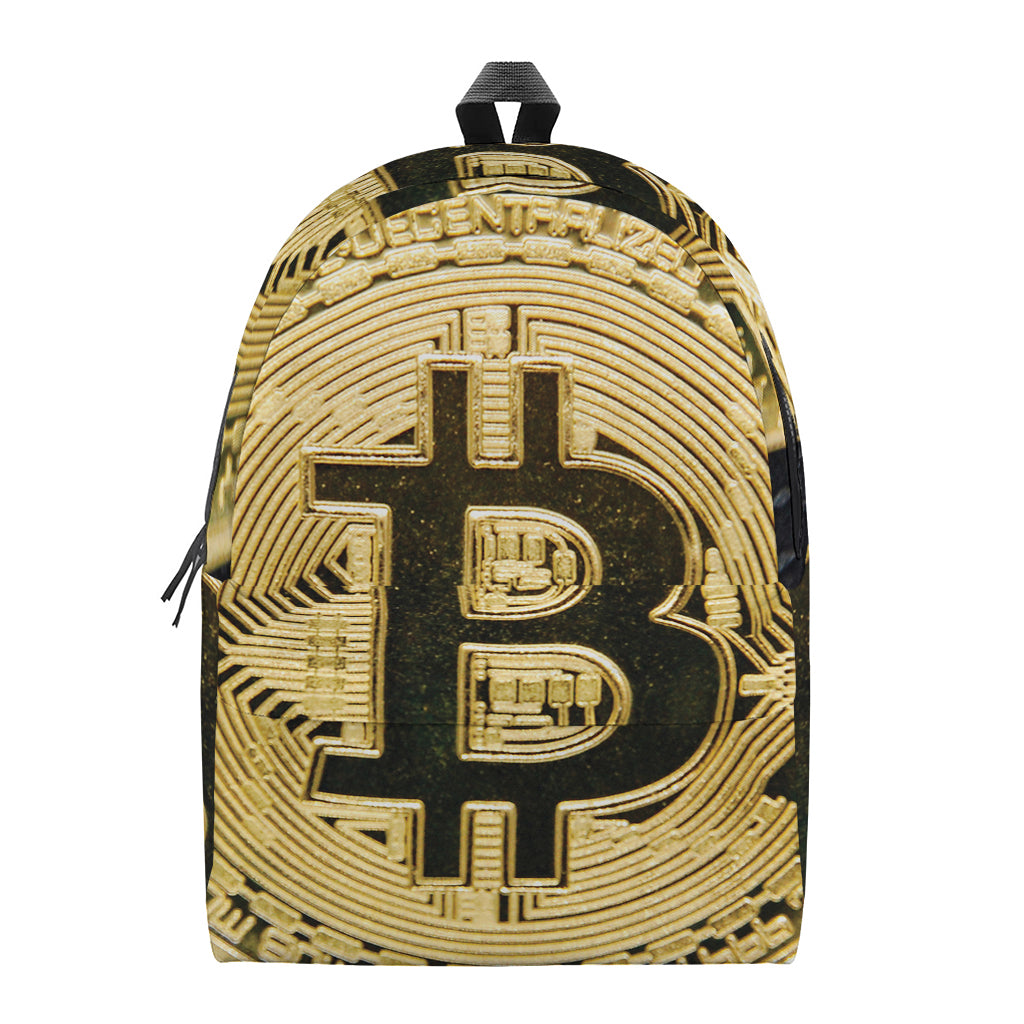 Gold Bitcoin Symbol Print Backpack