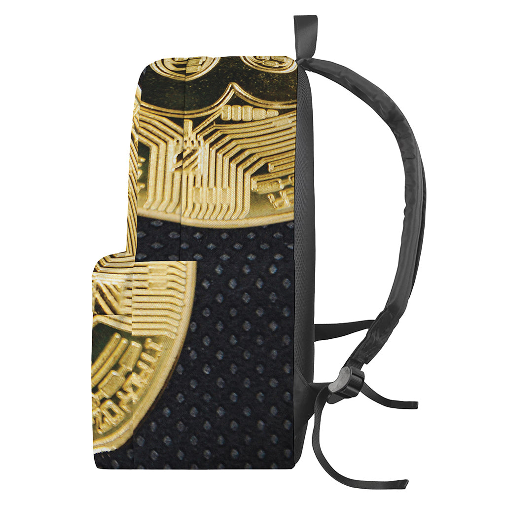 Gold Bitcoin Symbol Print Backpack