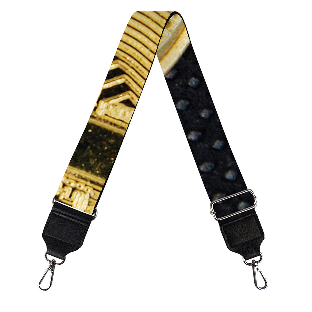 Gold Bitcoin Symbol Print Bag Strap