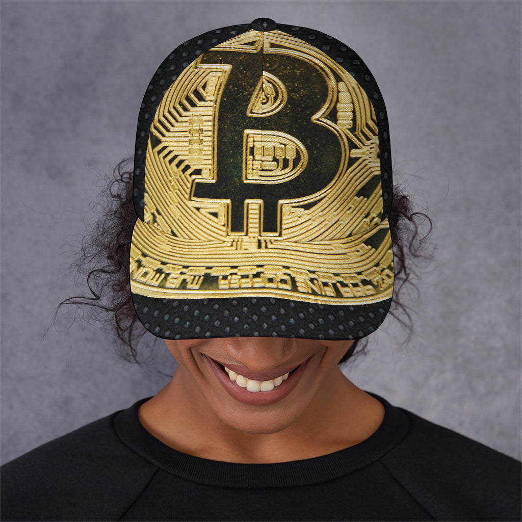 Gold Bitcoin Symbol Print Baseball Cap
