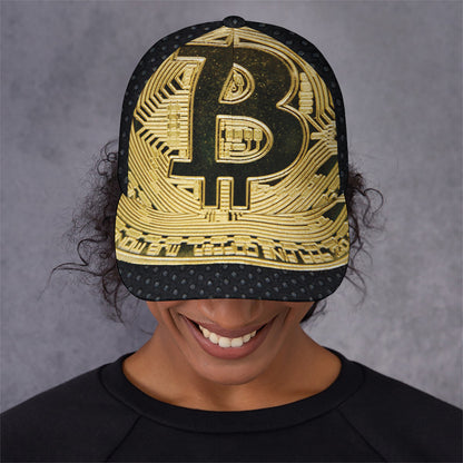 Gold Bitcoin Symbol Print Baseball Cap