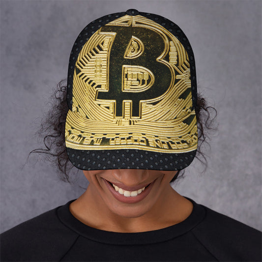 Gold Bitcoin Symbol Print Baseball Cap