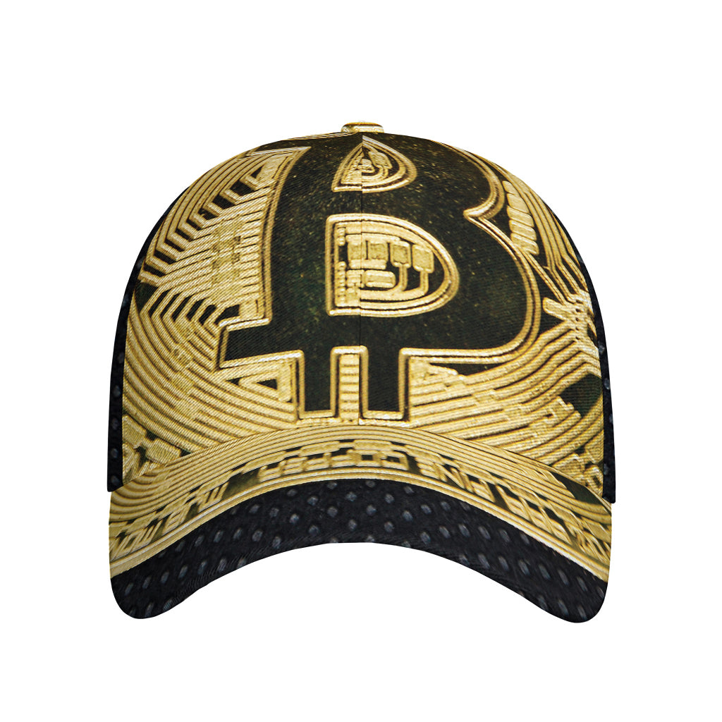 Gold Bitcoin Symbol Print Baseball Cap