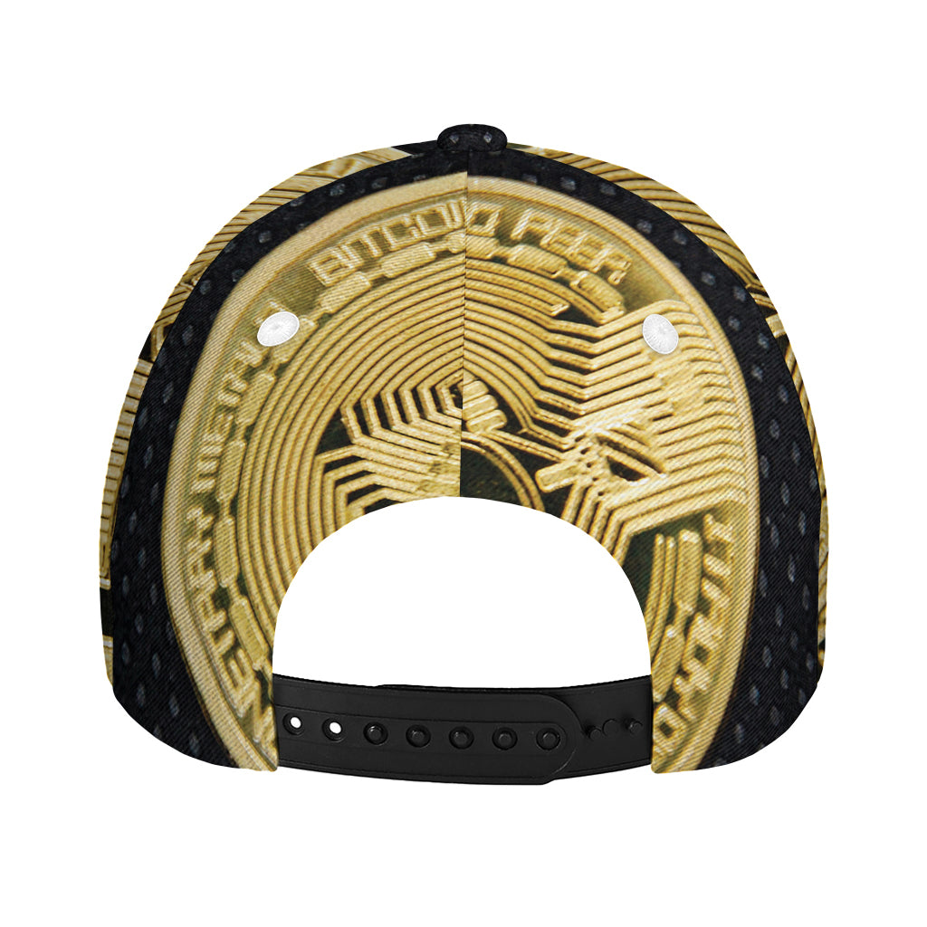 Gold Bitcoin Symbol Print Baseball Cap