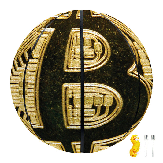 Gold Bitcoin Symbol Print Basketball