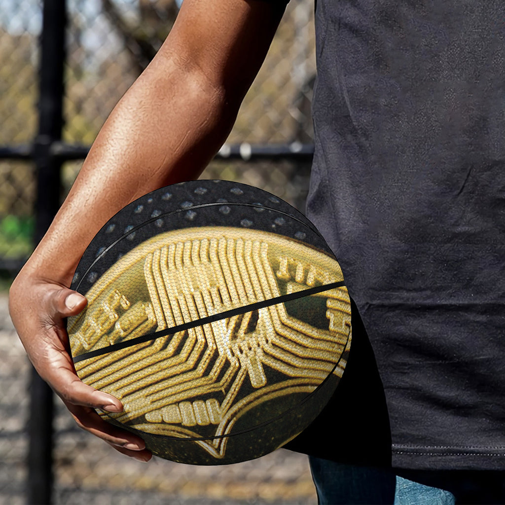 Gold Bitcoin Symbol Print Basketball