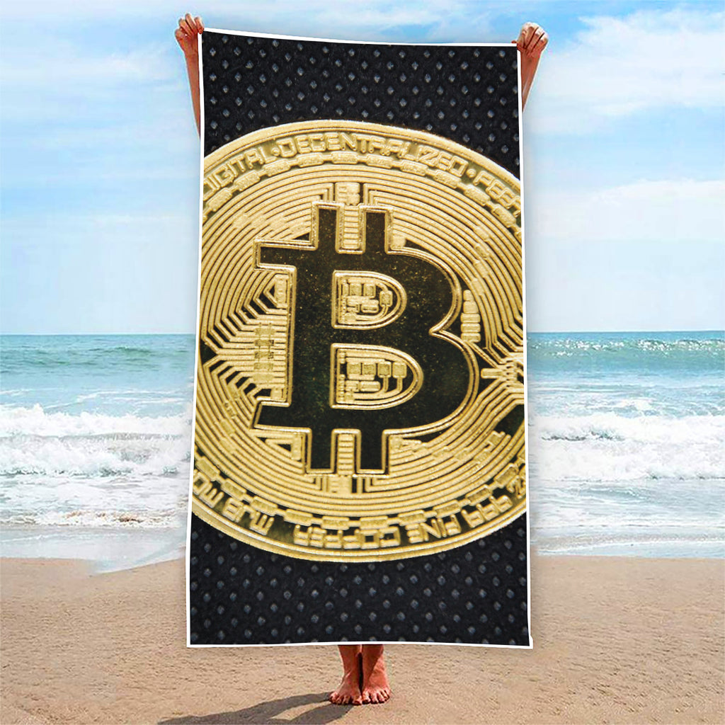 Gold Bitcoin Symbol Print Beach Towel