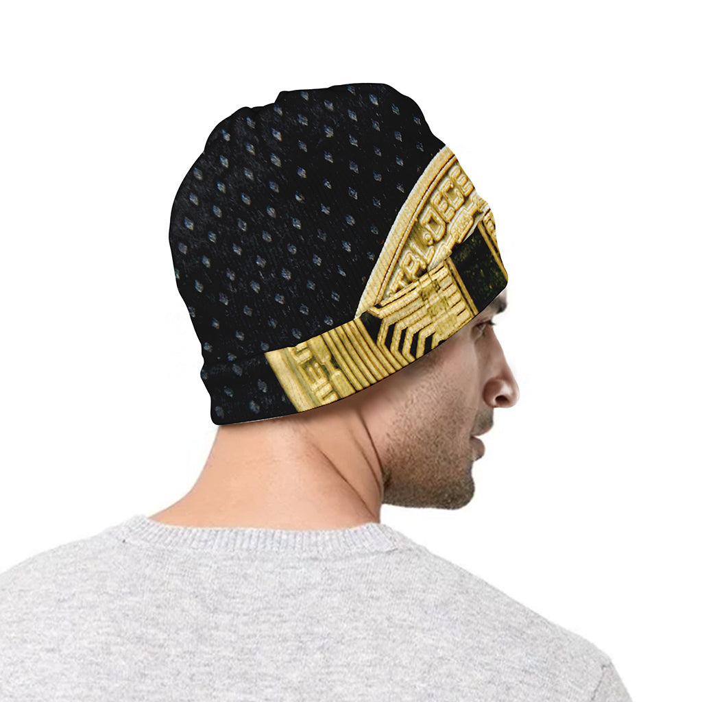 Gold Bitcoin Symbol Print Beanie