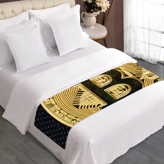 Gold Bitcoin Symbol Print Bed Runner