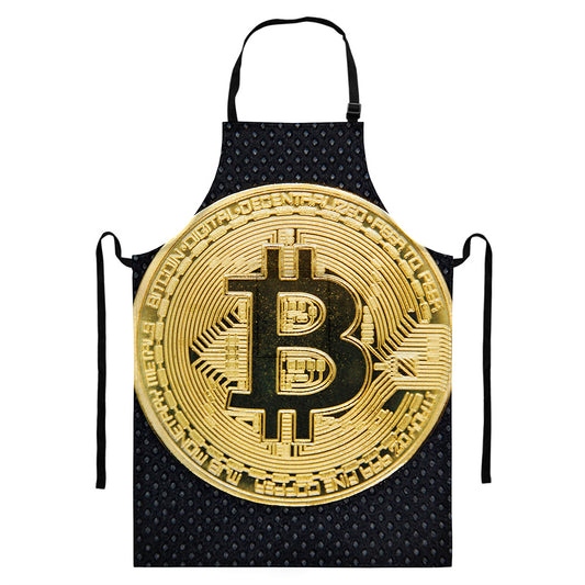 Gold Bitcoin Symbol Print Bib Apron With Pocket