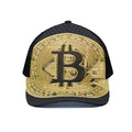 Gold Bitcoin Symbol Print Black Mesh Trucker Hat