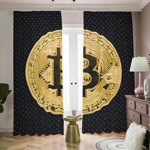 Gold Bitcoin Symbol Print Blackout Pencil Pleat Curtains