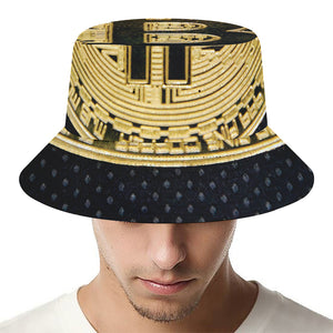 Gold Bitcoin Symbol Print Bucket Hat