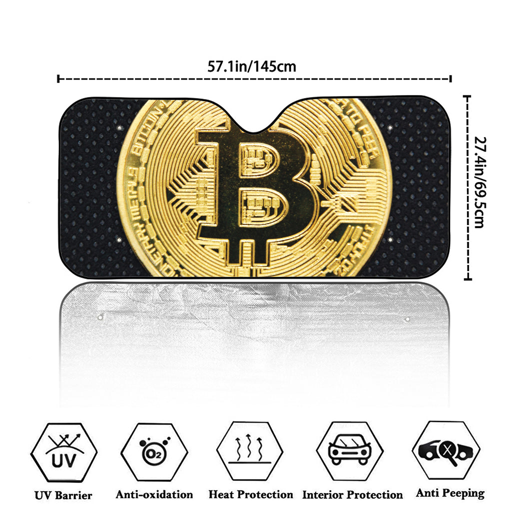 Gold Bitcoin Symbol Print Car Windshield Sun Shade