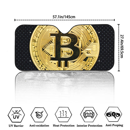 Gold Bitcoin Symbol Print Car Windshield Sun Shade