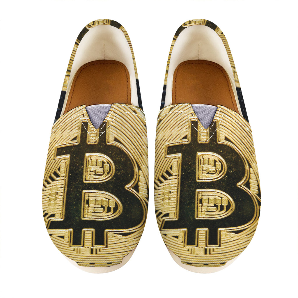 Gold Bitcoin Symbol Print Casual Shoes