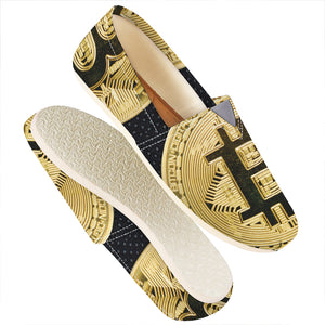 Gold Bitcoin Symbol Print Casual Shoes