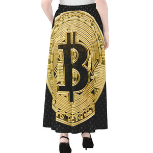 Gold Bitcoin Symbol Print Chiffon Maxi Skirt