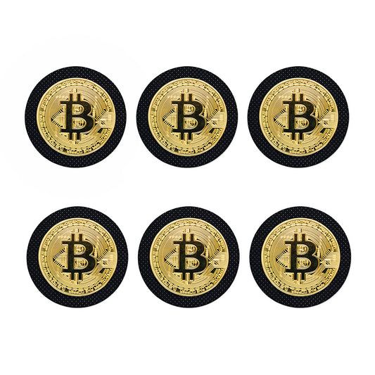 Gold Bitcoin Symbol Print Coaster Set