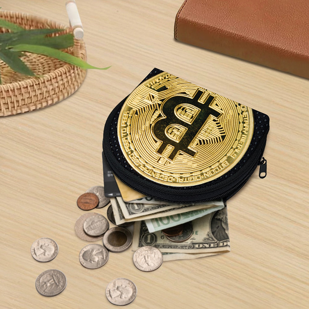 Gold Bitcoin Symbol Print Coin Purse
