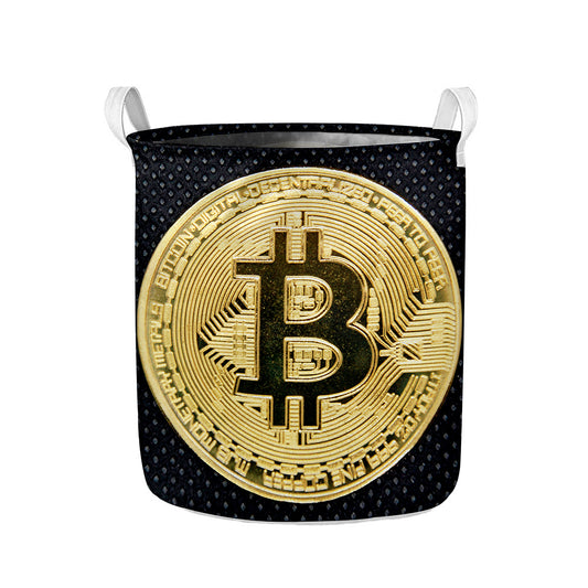 Gold Bitcoin Symbol Print Collapsible Laundry Basket
