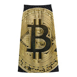 Gold Bitcoin Symbol Print Cotton Front Slit Maxi Skirt