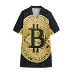 Gold Bitcoin Symbol Print Cotton Hawaiian Shirt