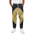 Gold Bitcoin Symbol Print Cotton Sweatpants