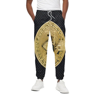 Gold Bitcoin Symbol Print Cotton Pants