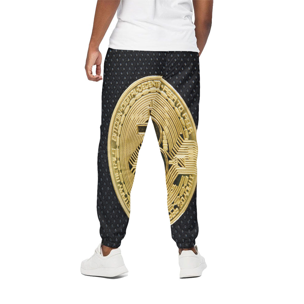 Gold Bitcoin Symbol Print Cotton Pants
