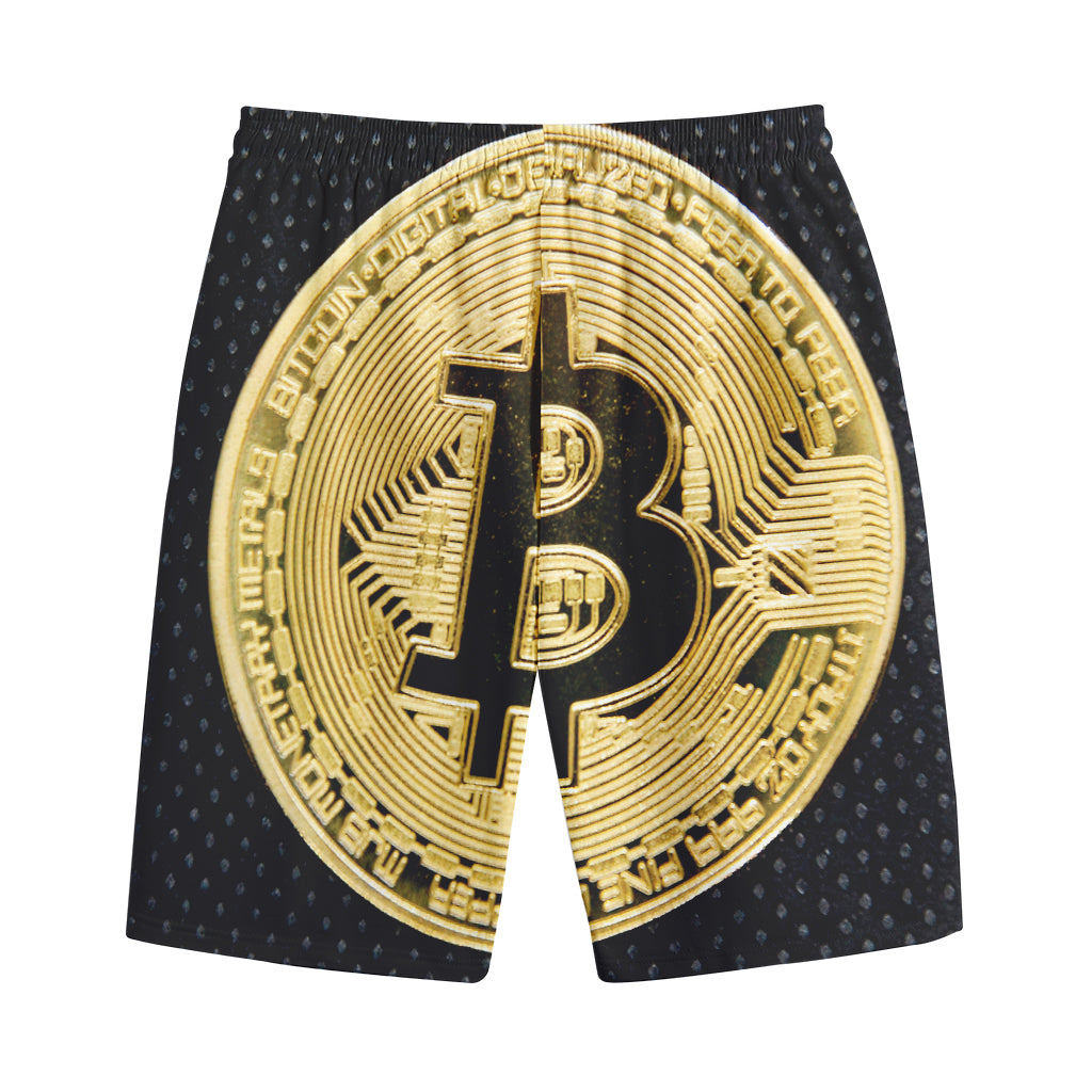 Gold Bitcoin Symbol Print Cotton Shorts