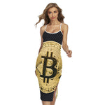 Gold Bitcoin Symbol Print Cross Back Cami Dress