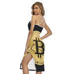 Gold Bitcoin Symbol Print Cross Back Cami Dress