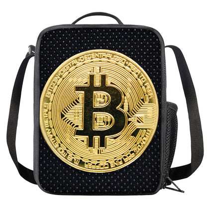 Gold Bitcoin Symbol Print Crossbody Lunch Bag