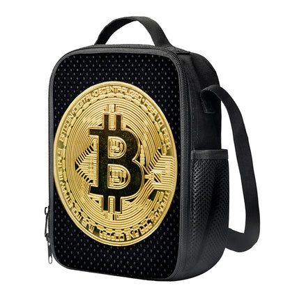 Gold Bitcoin Symbol Print Crossbody Lunch Bag