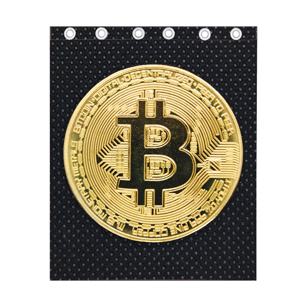 Gold Bitcoin Symbol Print Curtain
