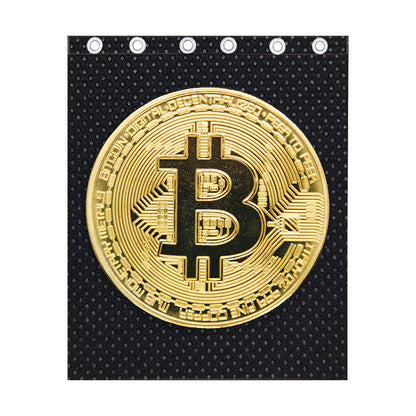 Gold Bitcoin Symbol Print Curtain