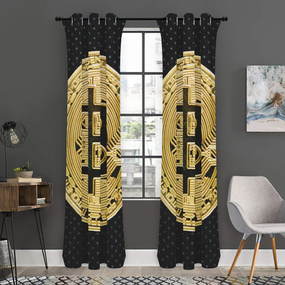 Gold Bitcoin Symbol Print Curtain